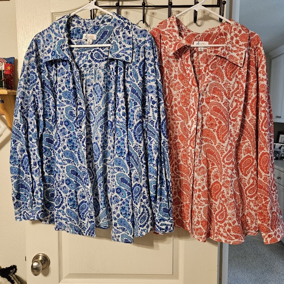 Denim & Company QVC Paisley Print Button Up Blouses 3X Long Sleeve Plus Size - Picture 14 of 15